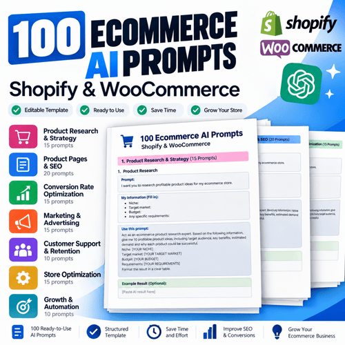 00 ready-to-use AI prompts for Shopify and WooCommerce