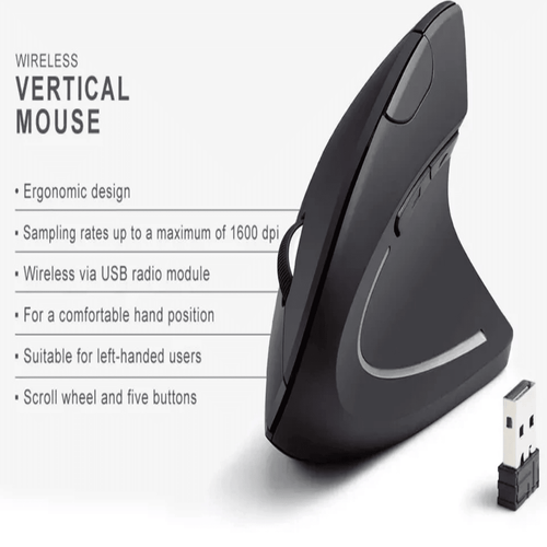 Ergonomic vertical wireless mouse with 2.4GHz connection, 6 buttons and adjustable DPI for PC and laptop use