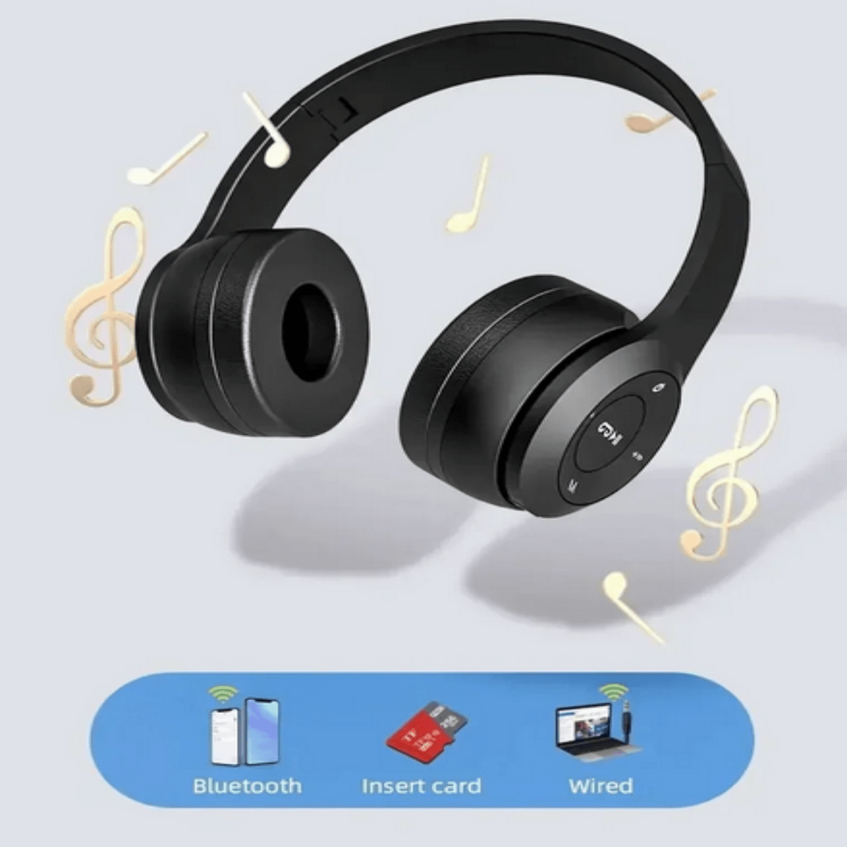 P47 wireless Bluetooth over-ear headphones with microphone and stereo sound for gaming, calls and PC use